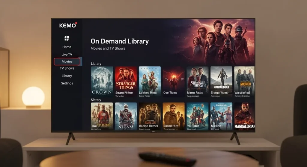 On-Demand Movies and TV Shows Library in Kemo IPTV Service
