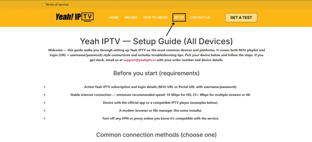 Installation Guides on Yeah IPTV Website for Various Platforms